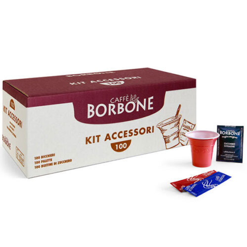 Kit 100 Pahare Paleta si Bourbon Sugar accesorii cafea pahare agitatoare si pliculete de zahar pret promo si oferte pe cialdeweb.it