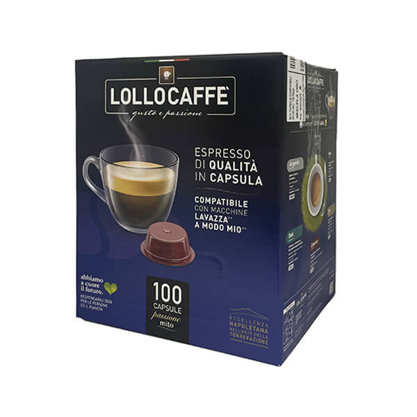 100 capsule Lollo caffè MISCELA ARGENTO COMPATIBILE A MODO MIO