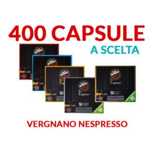 400 capsules de café Vergnano COMPOSTABLES au choix entre une capsule mélange crémeux, naples, intense, arabica et décaféiné compatible avec les systèmes nespresso promos et offres sur cialdeweb.it