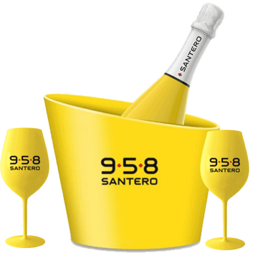 Yellow Colored Santero Goblet Holder Set with Bottle and Goblets