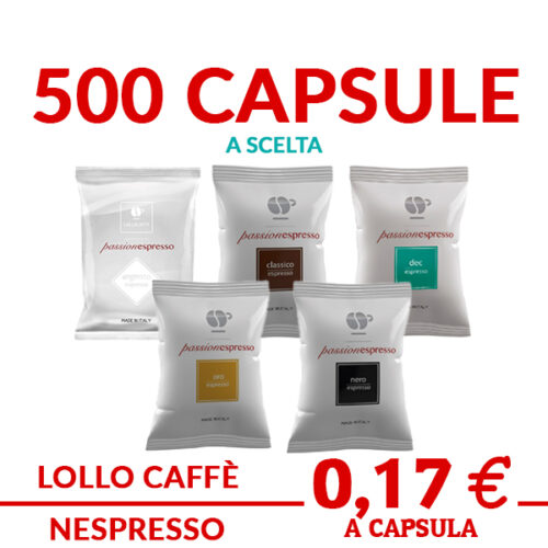 Lollo caffè compatibile Nespresso 500 capsule a scelta tra oro dek decaffeinato classica nera ed argento promo ed offerte su cialdeweb.it