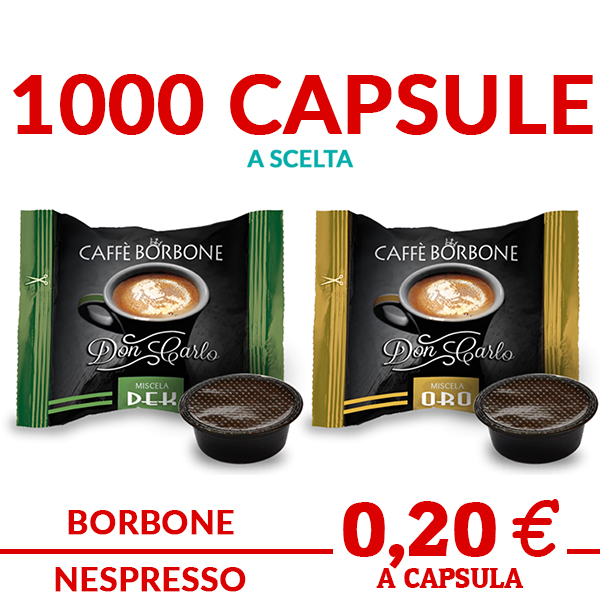 1000 capsule caffè BORBONE A SCELTA TRA miscela ORO e miscela DEK decaffeinato compatibili con sistemi A MODO MIO promo ed offerte su cialdeweb.it