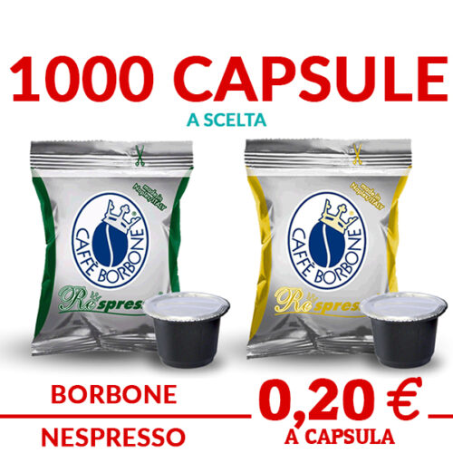 1000 capsule caffè RESPRESSO BORBONE A SCELTA TRA miscela ORO E MISCELA DEK decaffeinato compatibili con sistemi NESPRESSO promo ed offerte su cialdeweb.it